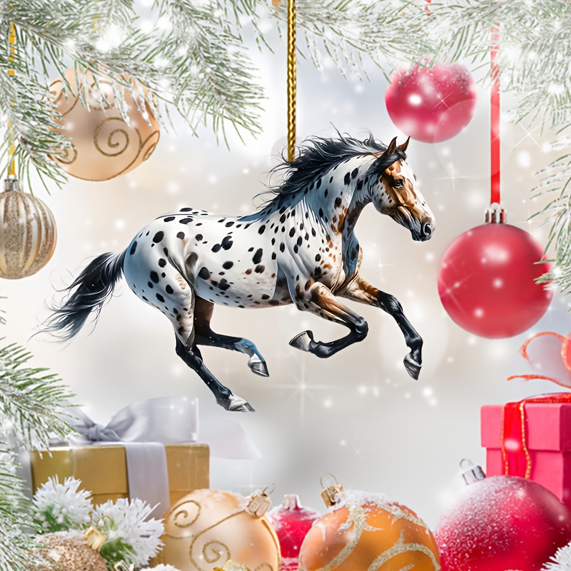 

Elegant Acrylic Christmas Ornament - White Horse With , Festive Tree Decoration, Ideal Gift For , ,