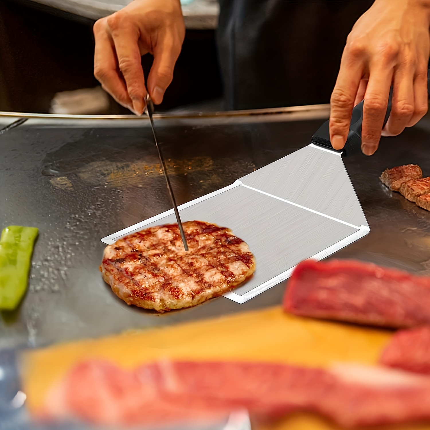 1 Set Spatola Grande Per Hamburger Smash, Piastra Per Alimenti In Acciaio  Inossidabile, Pala Per Barbecue