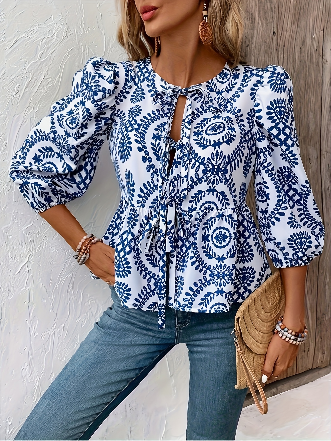 blusa feminina com estampa tropical e bufantes com Temu Brazil