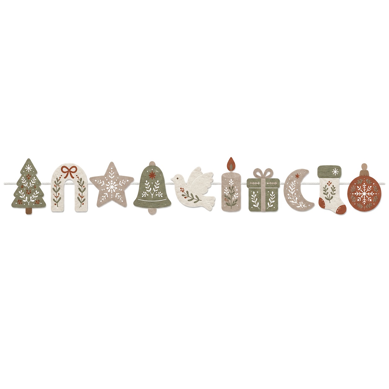 Image of 10-pack, Christmas Season Felt Banner Tree, Candy Cane Pigeon Candle Gift Moon Socks Decoration, Nordic Decor