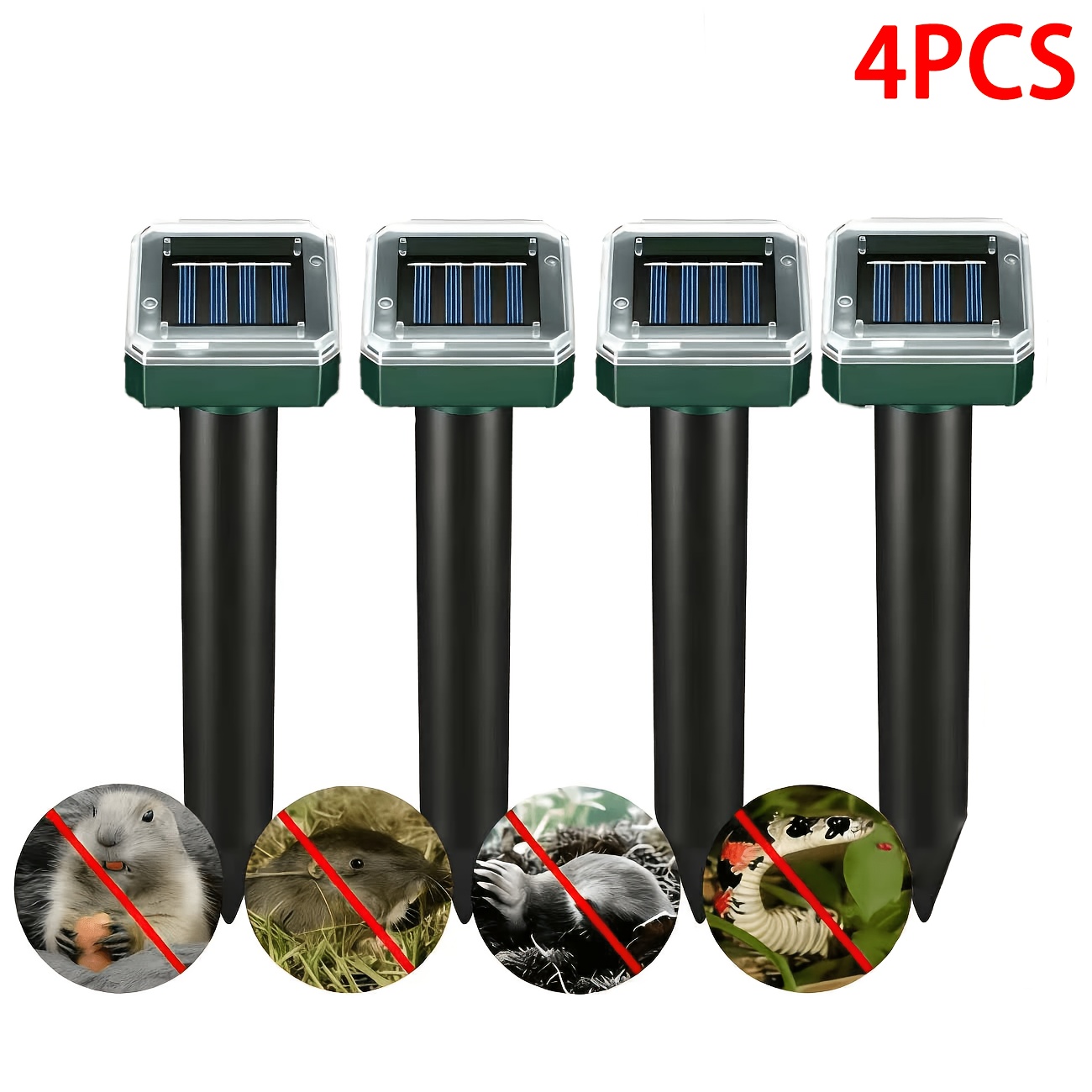 TEMU 12pcs Solar Sonar Rodent Repellent Device, With Ip44 Rating, No Wiring Required, Plug-and-play, Suitable For Yards, Gardens, Farms, And Other