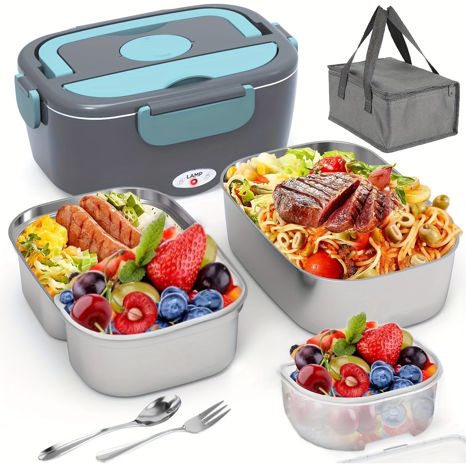 

Electric Lunch Box - Portable Fast Heating Lunch Box (12v/24v/110v) Stainless Steel Container Adult Food Warmer With 1 Food Tray - Suitable For Cars, Trucks, Offices And Outdoors (green)