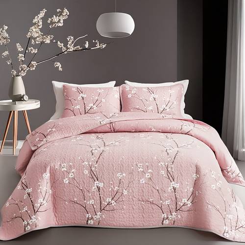 2 3pcs multicolour tree branch plum quilted quilt 1pc quilted quilt 1 2pcs pillowcases soft breathable comfortable portability hypoallergenic machine washable bed cover bedding room decor twin queen king size