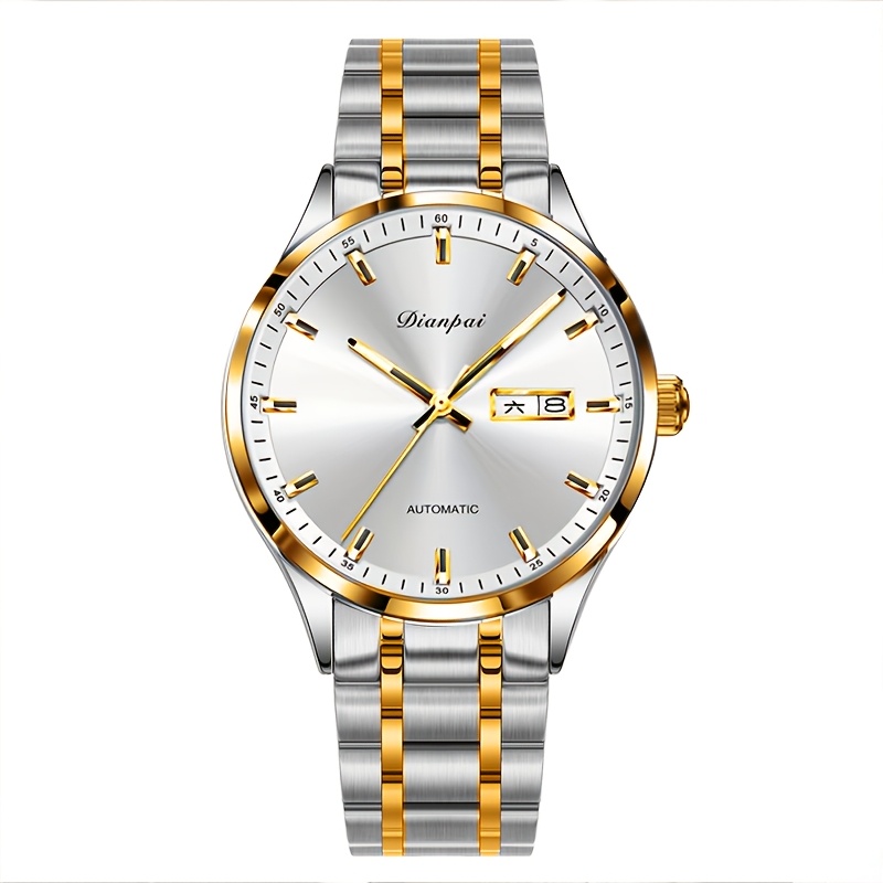 Image of Dianpai Men's Luxury Fully Automatic Mechanical Watch - Fashion - With Calendar And Week Function, Stainless Steel Strap, Men's Gift Watch