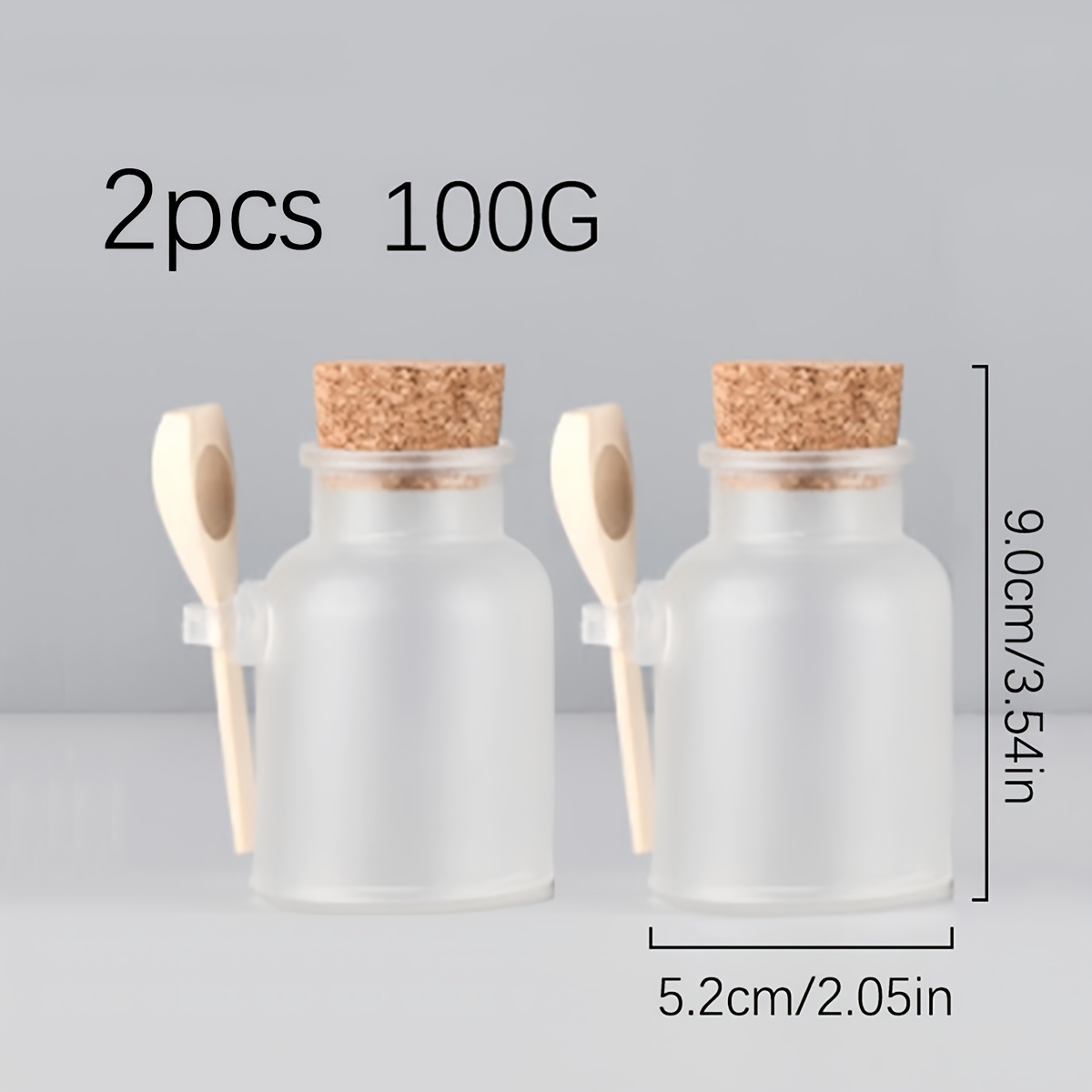 TEMU 2pcs 100g Frosted Matte Cosmetic Jars With Wooden Lids & Spoons - Reusable Bath Scrub Containers, Airtight Soft Cork Stoppers, High-quality