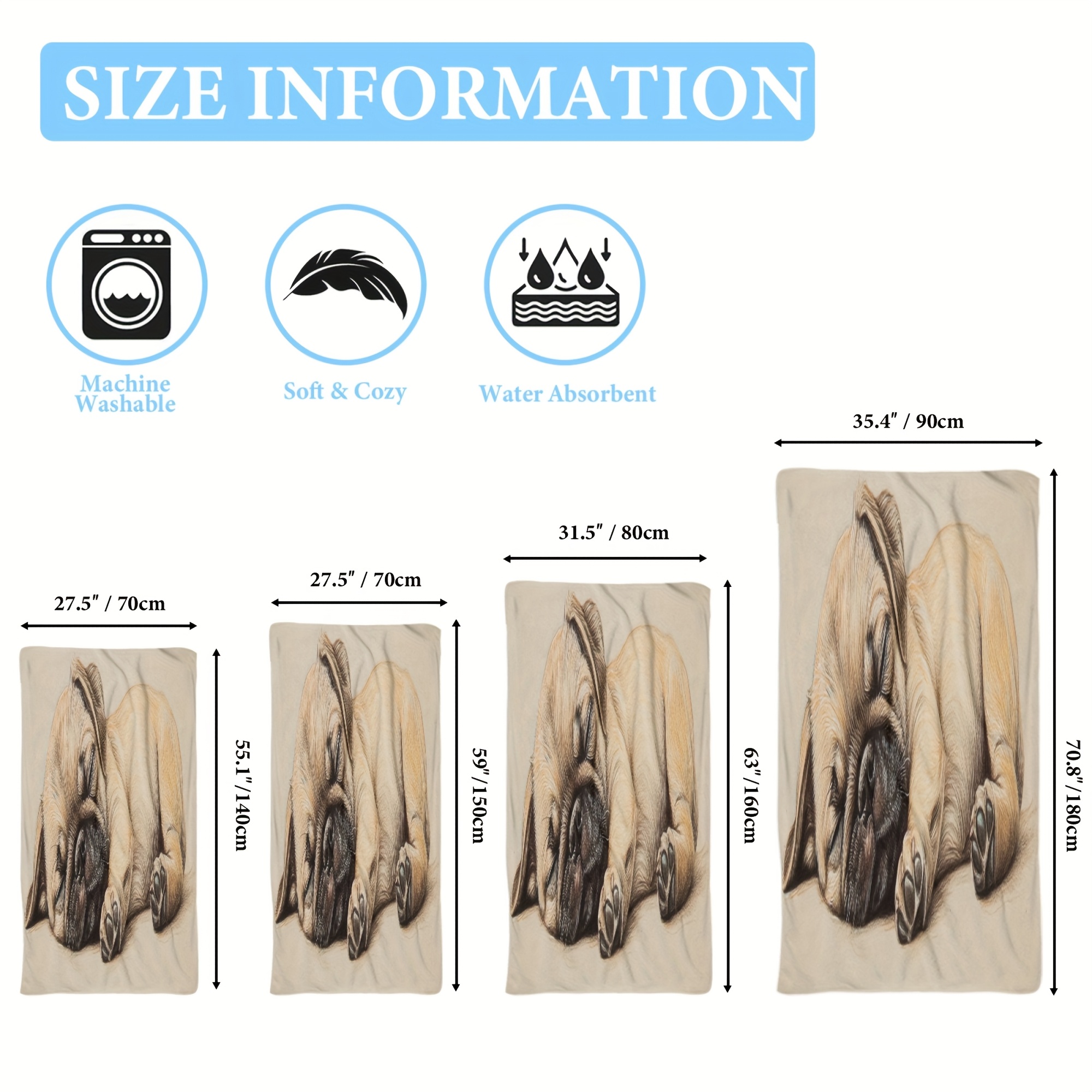Microfiber Beach Towel With Sleeping Pug Puppy Design Lightweight_voghion.com