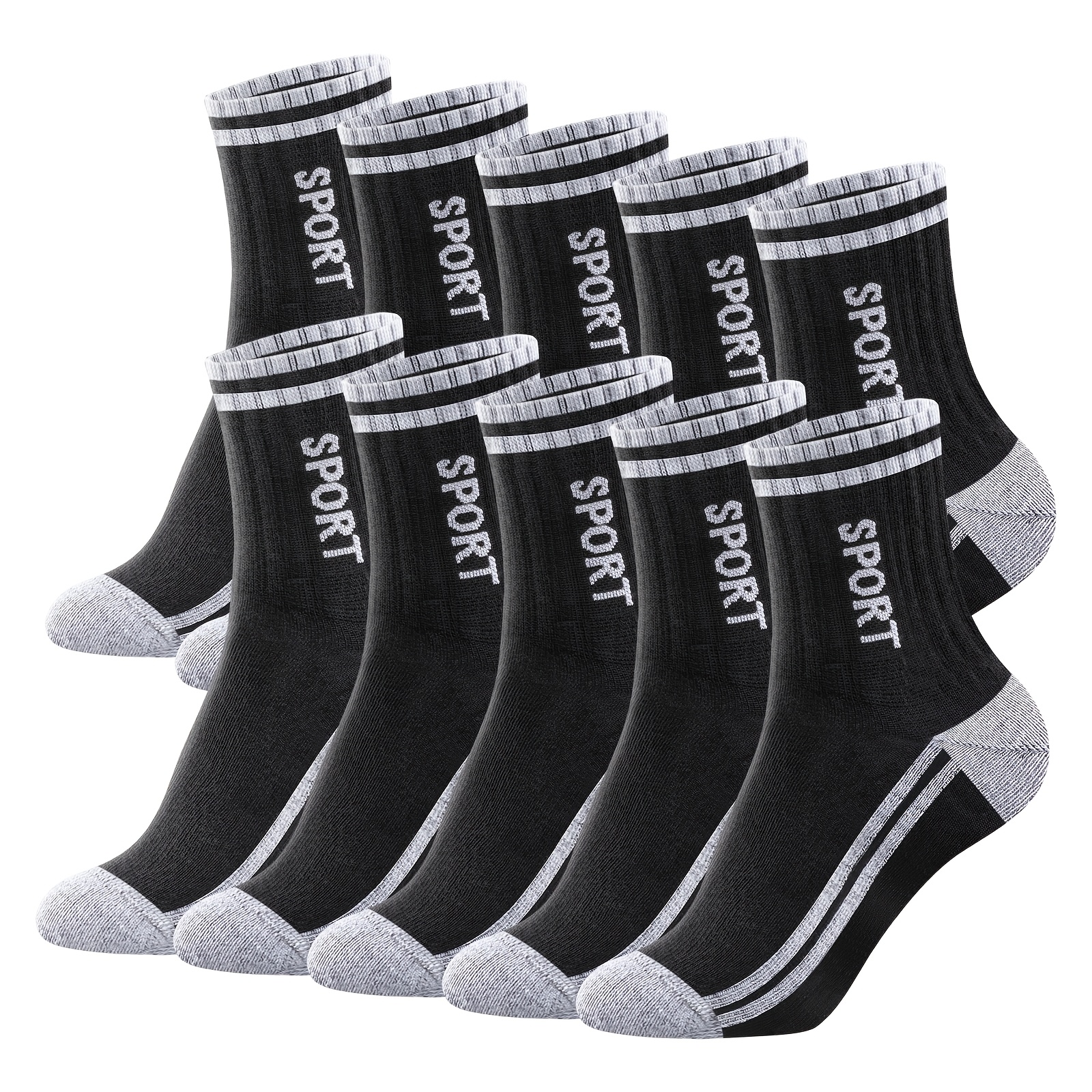 TEMU 10 Pairs Men's Mid Crew Socks Short Sports Trainer Socks Ankle Moisture Quarter Socks Black And White