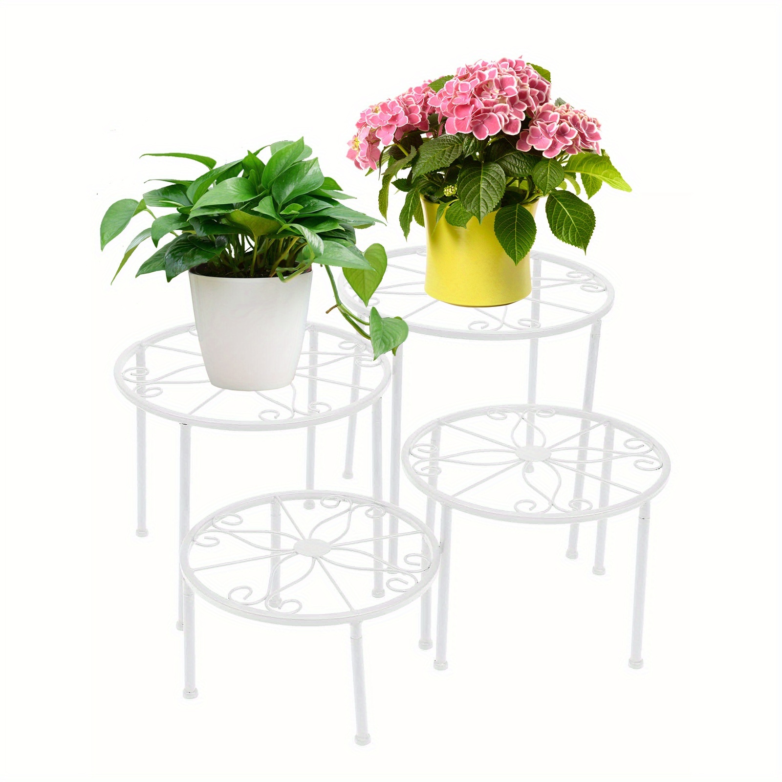 Image of 4 Pack Metal Plant Stands, Heavy Plant Pot Stands For Multiple Plant, Iron Plant Pot Shelf, Decoration Plant Stand Racks For Home Indoor And Outdoor White