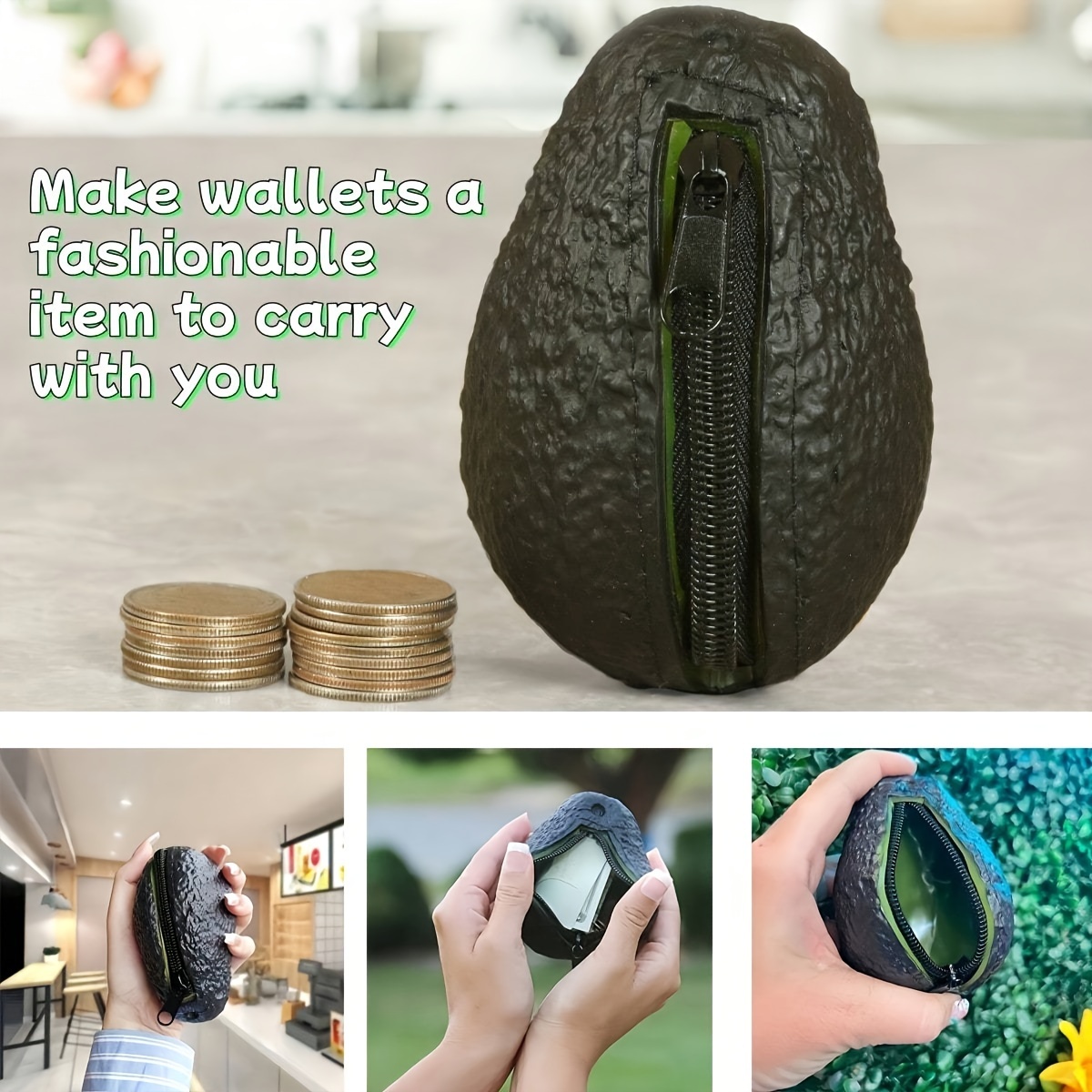 

Funny Avocado-shaped Pvc Coin Purse For Men - Compact & Creative Mini Wallet With Card Holder - Perfect Gift Idea For Christmas & Valentine's Day, Quirky, Space For