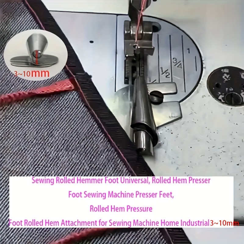 

Universal Sewing Machine Rolled Hem Attachment Set, 4pcs, 3-10mm Presser Feet For Home And Industrial Use, , Compatible With Most Machines, Sewing Machine Accessories