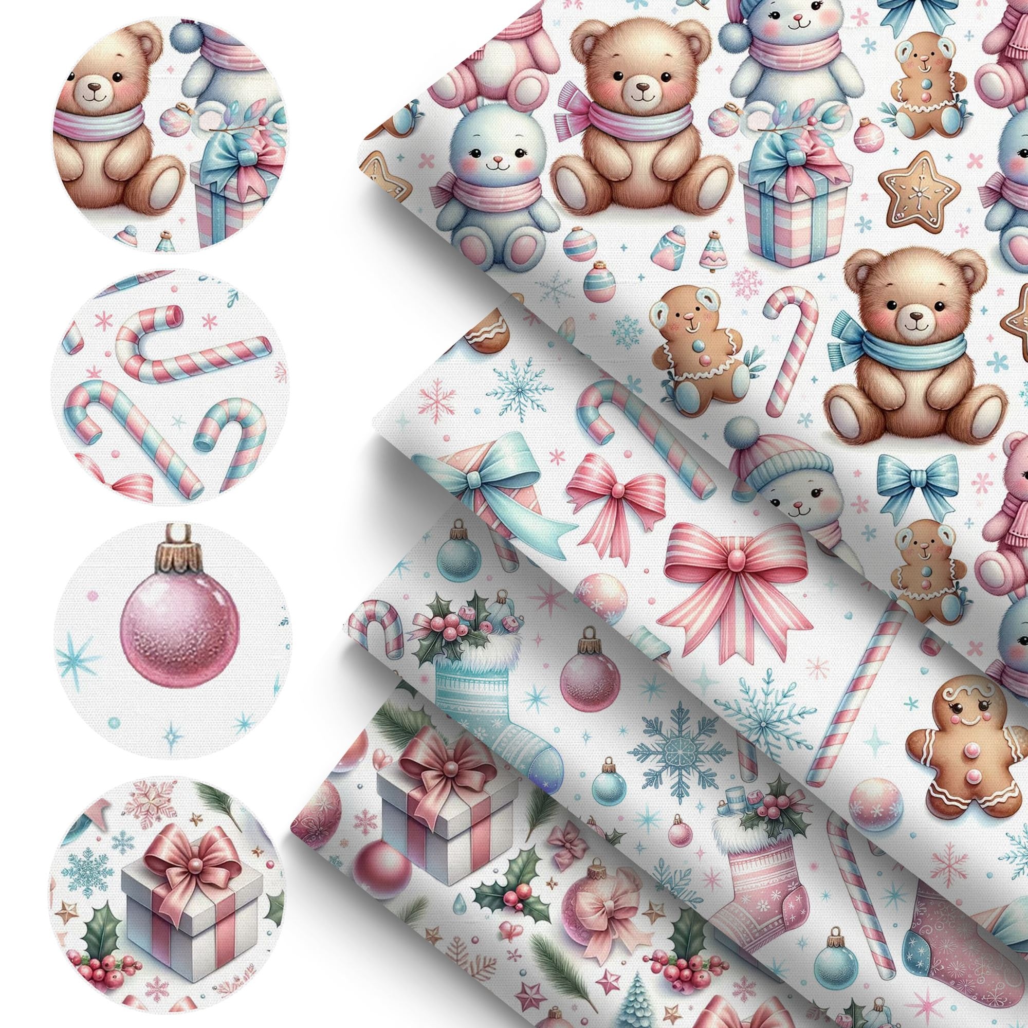 TEMU 4pcs/set Christmas Fabric Squares Set With Pre-cut 7.87x7.87inch(20x20cm) - Craft Kit For Quilting, Holiday Decorations, Gifts - Pink, Blue &