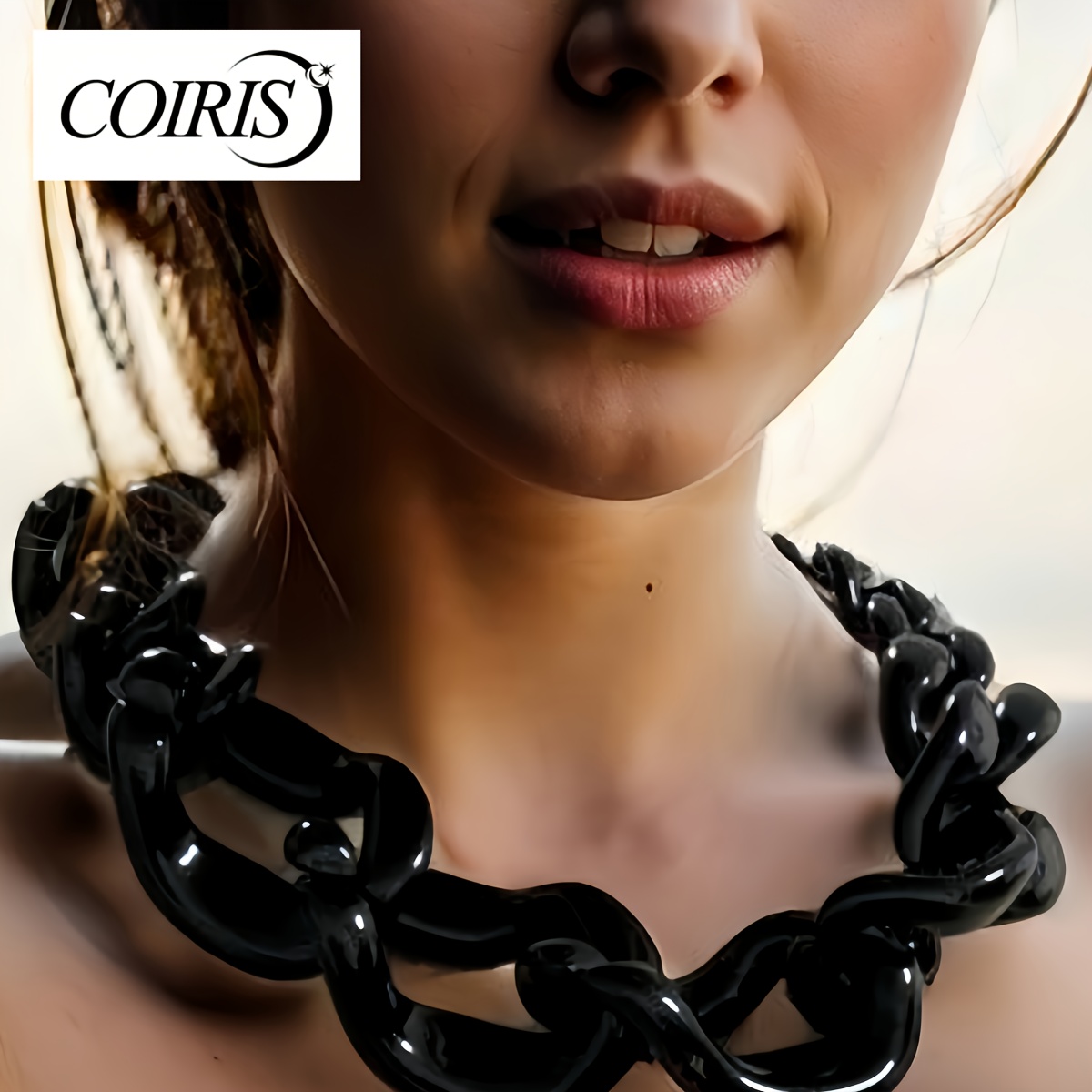 

Coiris Black Chunky Fashion Acrylic Beads Choker Cube Link Chain Necklace For Women Gifts