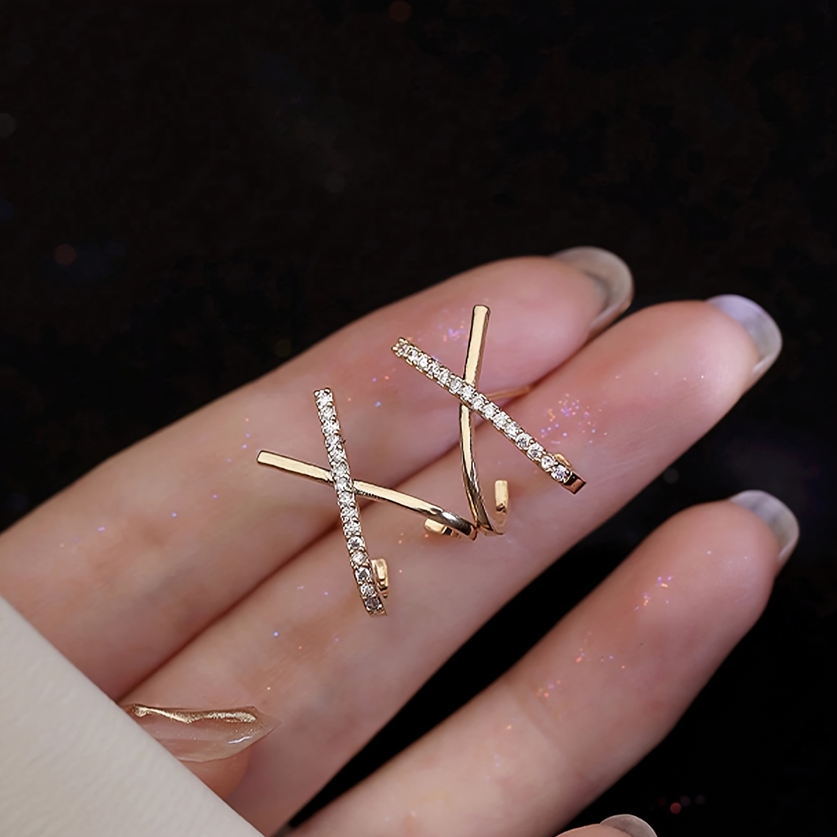 1 Pair Rhinestone Asymmetrical -shaped Stud Earrings, Individual Women' Earrings