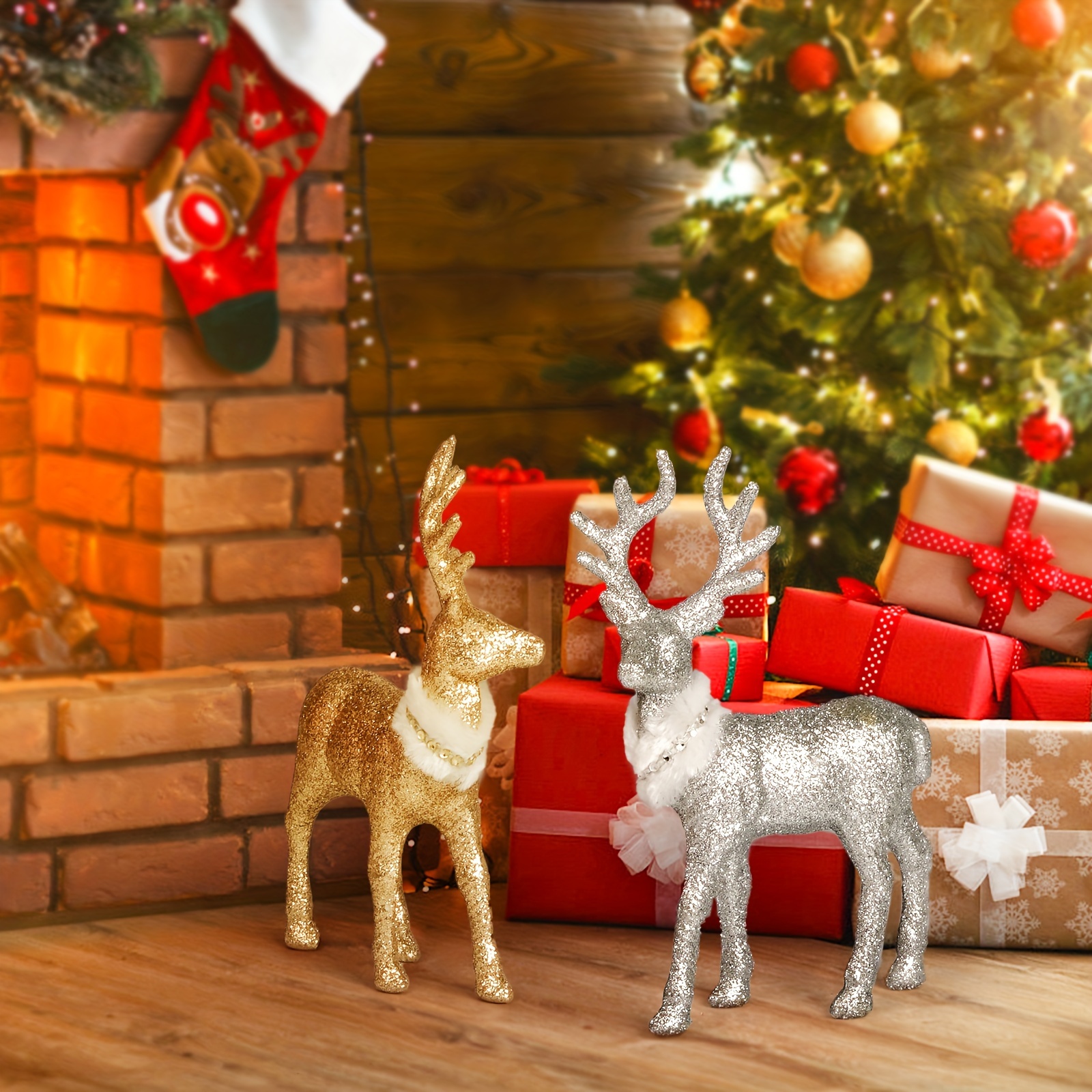 

Classic Christmas Reindeer Figurines - Set Of 2/4 - Glittering Plastic Deer Statuettes For Festive Holiday Decor - Suitable For Living Room, Bedroom, And Various Room Types - No Electricity Required