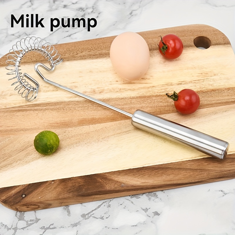 

[everyday ] Stainless Steel Manual Milk Frother & Egg Beater - Compact Handheld Coffee And Goat Milk Stirrer, Kitchen Tool For Home Use