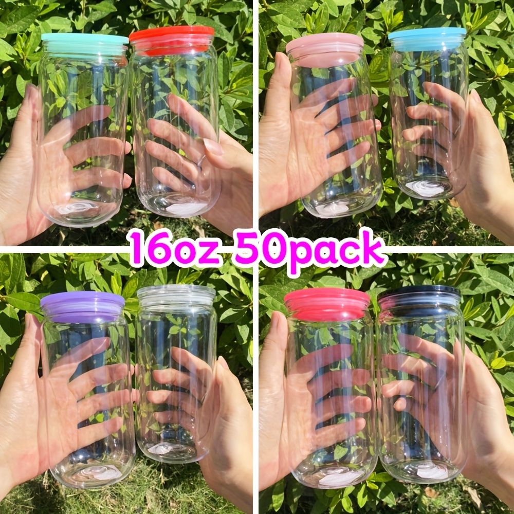 

50pack 16oz Clear Plastic With Colors Lids 8 Colors Lids Mixed Good For Uv Dtf From Us Warehouse 2-4 Working Days Delivery