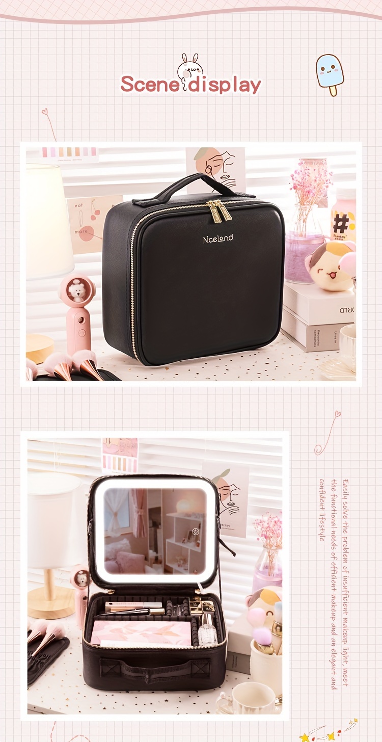 makeup bag with mirror and light 3 colors travel makeup bag with mirror portable lighted makeup organizer cosmetic case birthday gift for girls women details 9