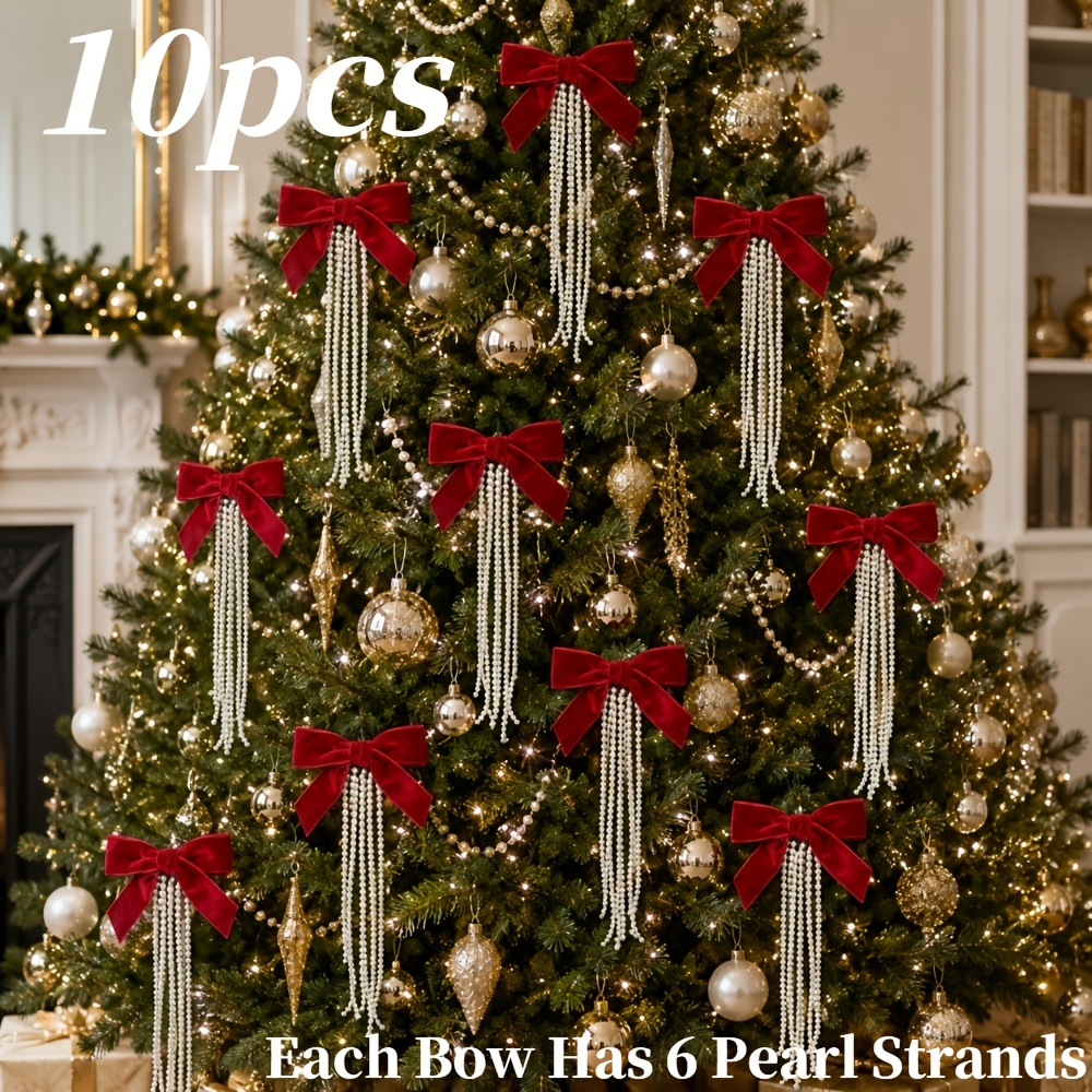 TEMU 10 pezzi di ornamenti con in , nappa e perle, abbinati a decorazioni con perle, da appendere a alberi di Natale, natalizi, ingressi, vetrine di