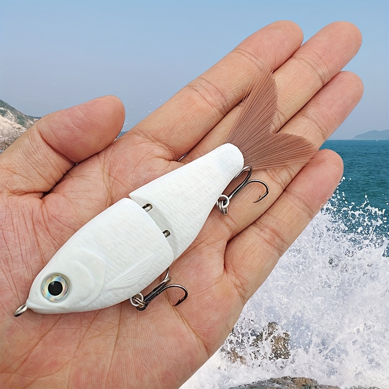 TEMU Lure Made Of Abs Material With 2-section , Plastic Wire And Feather Tail, Slow-sinking Hard Bait With Built-in Beads For Attracting Fish,