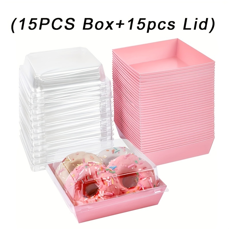 TEMU 30pcs (15pcs Boxes And 15pcs Lids) Cake Fresh-keeping Boxes - Square Tape-sealed Containers, Suitable For Pastries, Desserts, Cookie Boxes, Cake