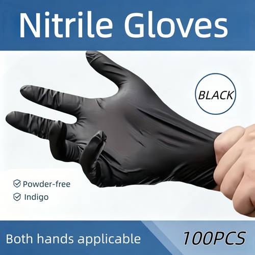 100pcs black nitrile disposable gloves suitable for home use suitable for nail dyeing dishwashing living bedroom bathroom toilet kitchen cleaning xl sizes