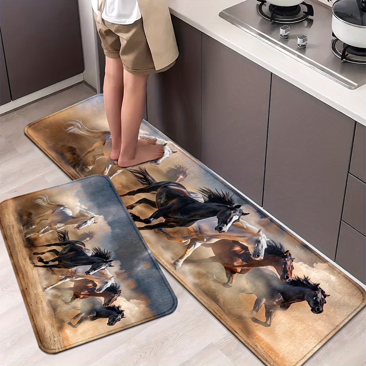 

Jit 1.2cm Horse Pattern Kitchen Mat: Non-slip, Machine Washable, Suitable For Kitchen, Living Room, Bedroom, Bathroom, Laundry Room, Hallway, Balcony, And Home Decor