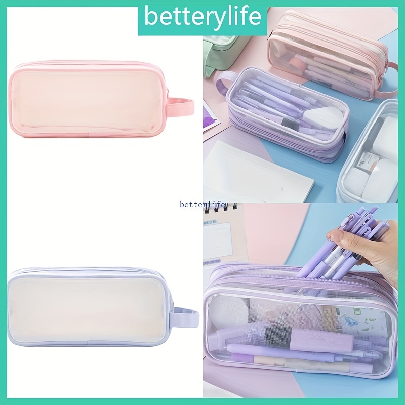 

Large Capacity Mesh Pencil Case With Smooth Zipper, Multi-functional Transparent Pencil Bag With 2 Compartments For Stationery