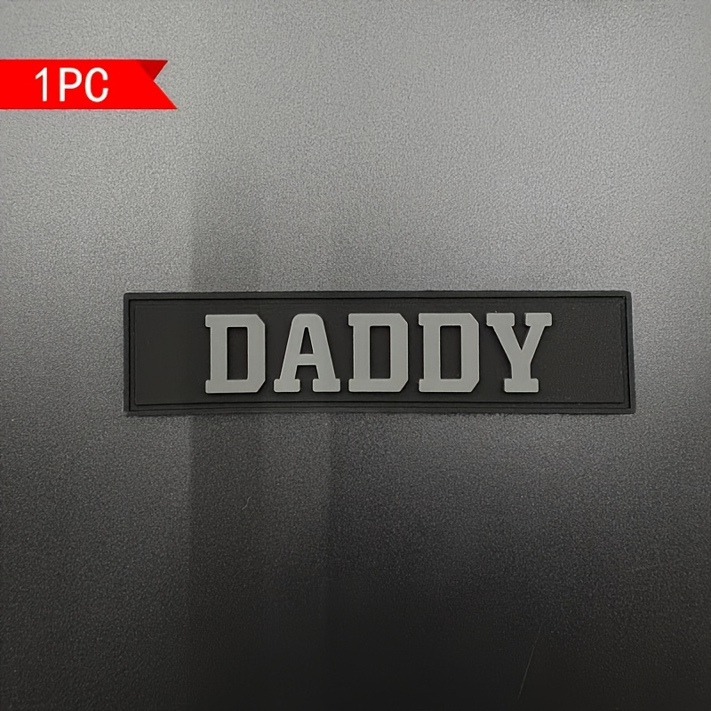 Image of 1pc Long Strip Black Background With Gray Letters Dad Badge, 3d Pvc Material Patch With Hook And Loop Backing, Suitable For Bags, Backpacks, Vests, And Clothing Decoration