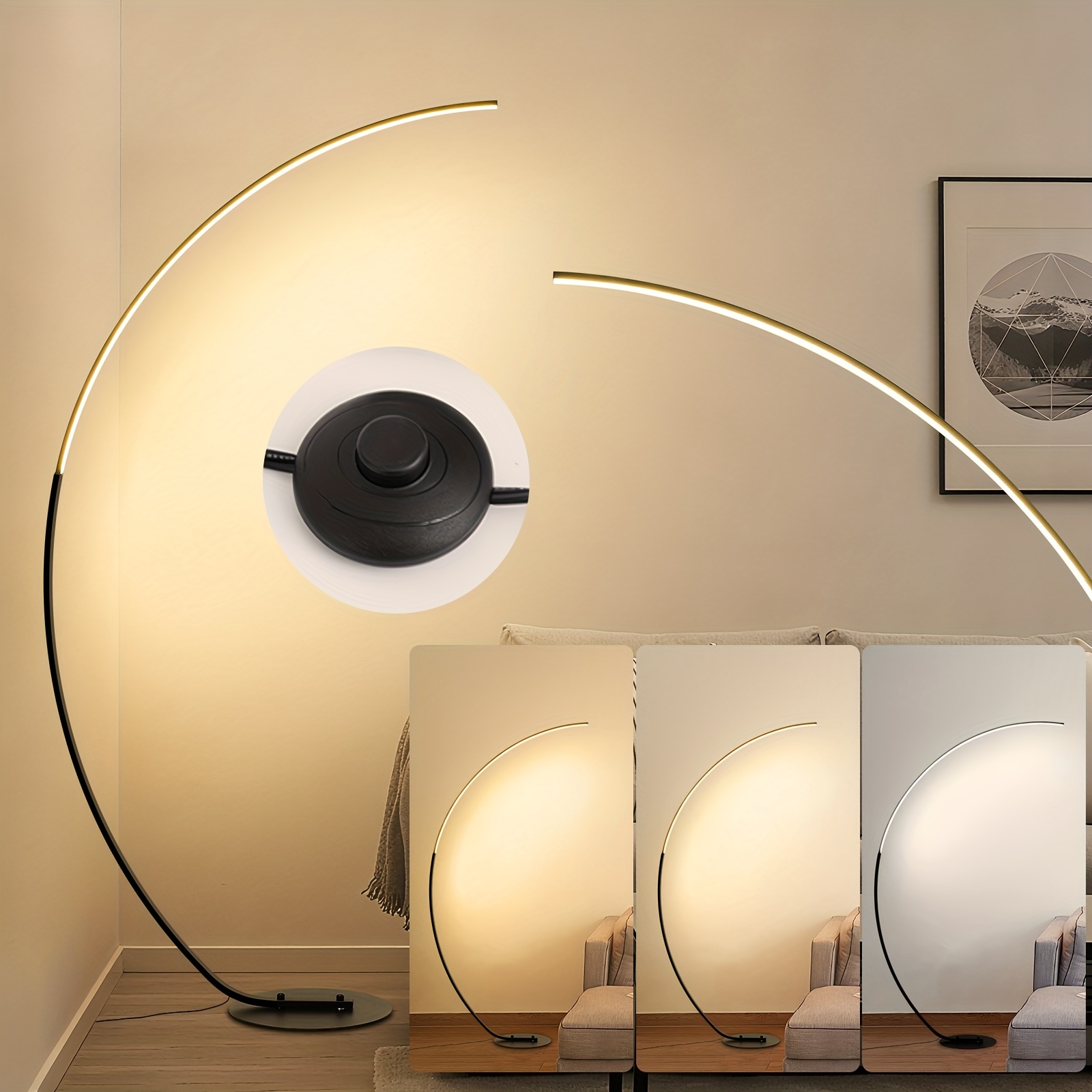 Image of 165cm Arc Floor Lamp, 3000k/4500k/6000k Dimmable Reading Lamp, No Durable, With Foot Switch To Free Hands, Light Memory Timing Lamp, Used As A Night Light, For Bedroom Living Room Study