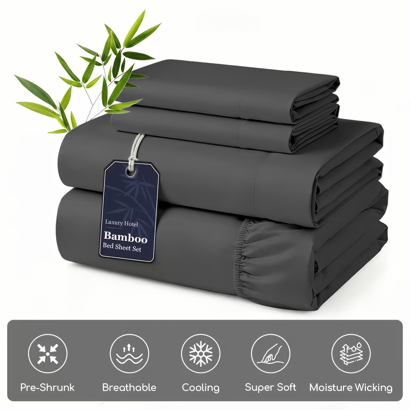TEMU Silvery-ion Bamboo Fiber Fitted Sheet Set (3 Or 4pcs) - Bedding With 14-inch Deep Pockets; Soft, Wrinkle-resistant, And Comfortable; Easily Fits