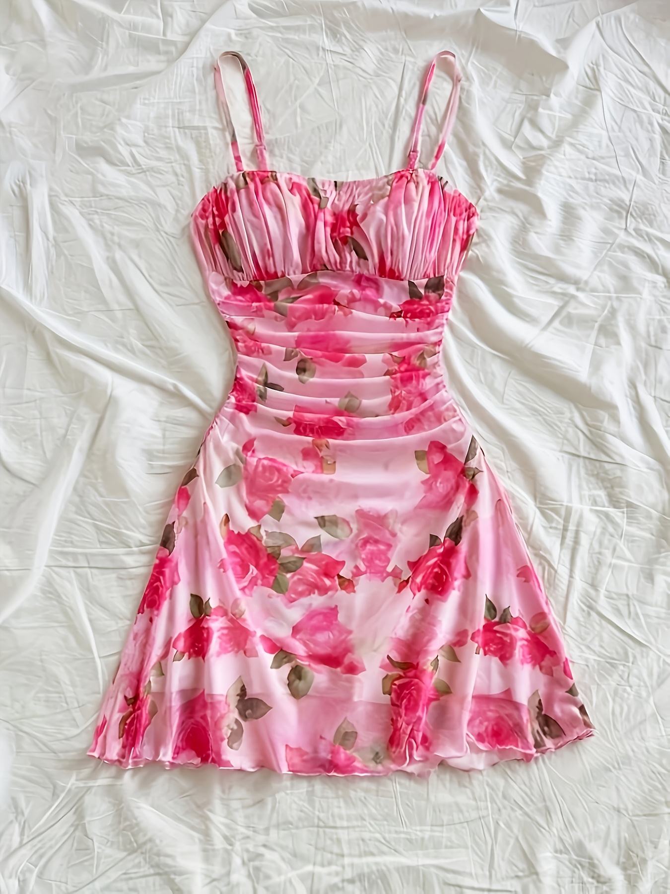 elegant pink floral maxi dress ruched detail backless - Temu Bahrain