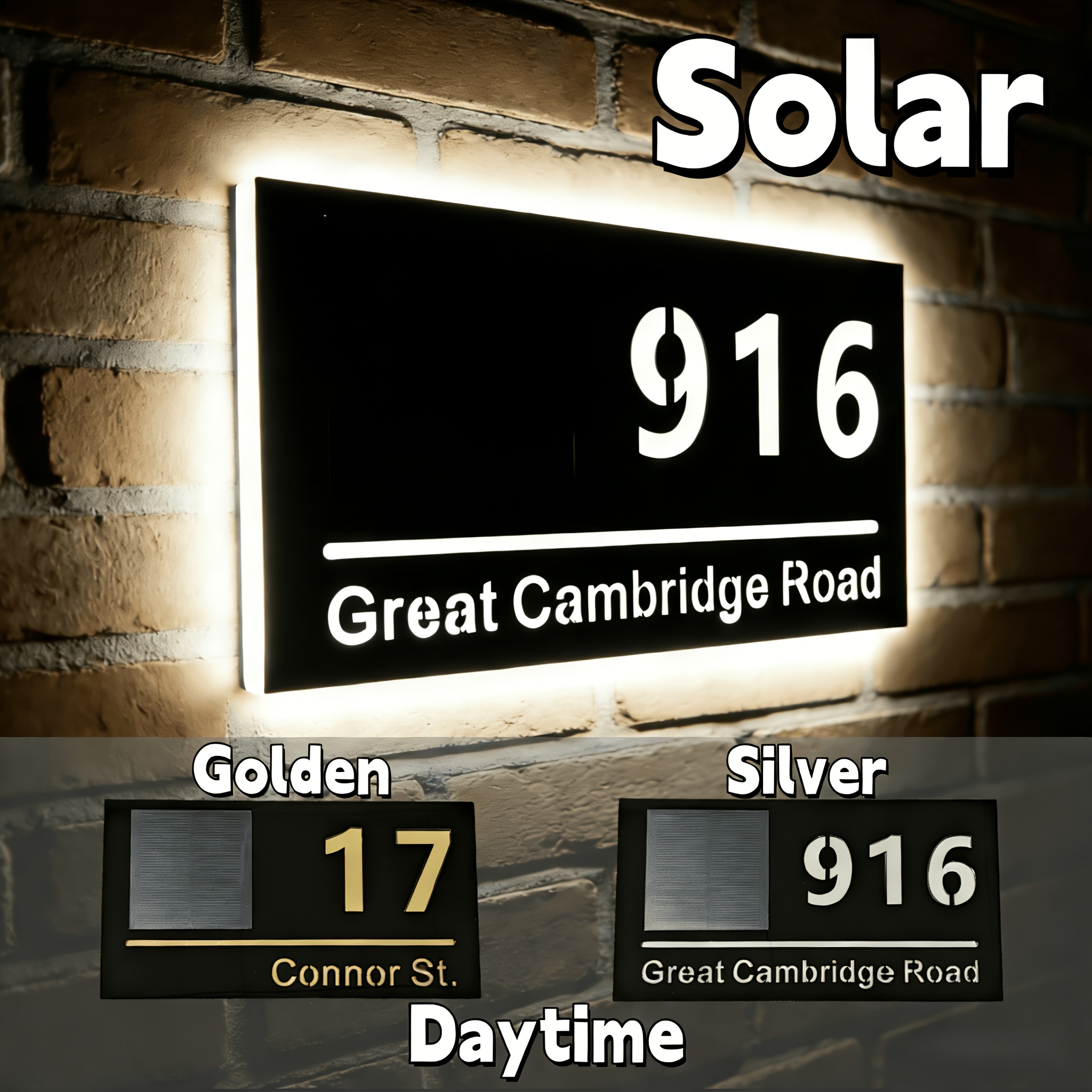 custom solar powered led illuminated address plaque double layer acrylic house number sign address guide sign no wiring required   unique decorative piece