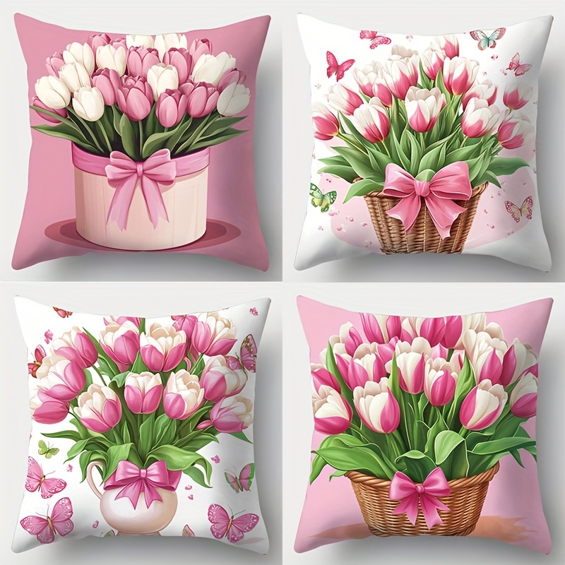 

4pcs taie d', , taie d' panier de tulipes, taie d' colorée, 17,7 pouces * 17,7 pouces, , décoration de , housse de de canapé, taie d' coussin