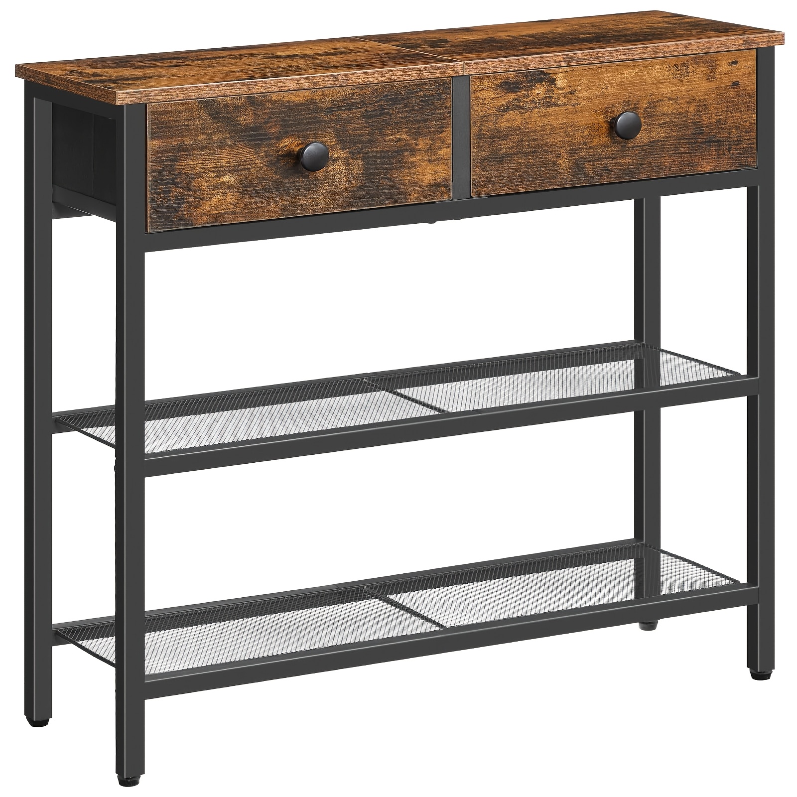 TEMU Narrow Console Table 75cm Suitable For Hallway, Entryway, - Hall Table With Drawer & 2-tier Storage, Space-saving Sofa Table, Brown-black,
