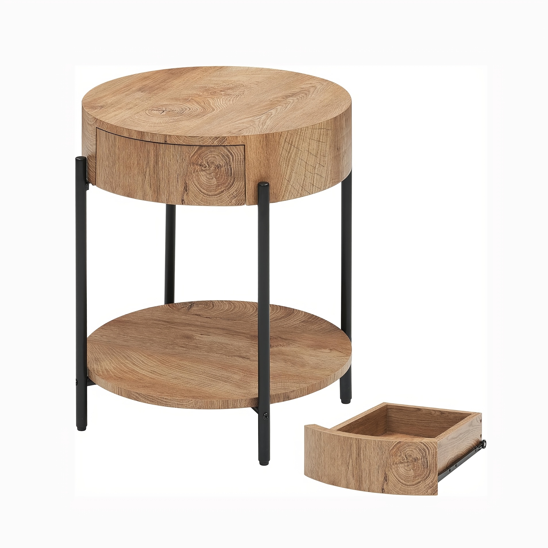 Side Table With Drawers, Round Nightstand, Bedside Table, End Table, Diameter 18.1 X Height 23.6 Inches (46 X 60cm)