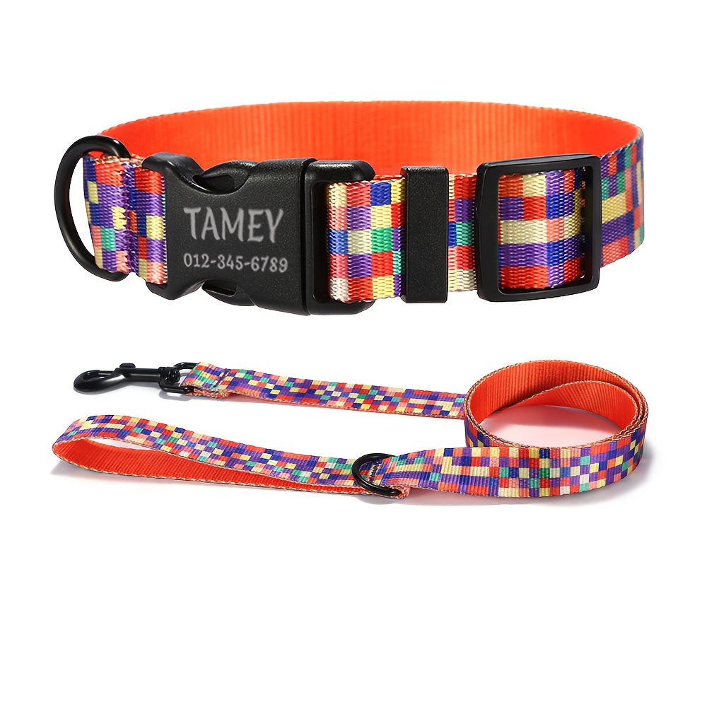 6 Colors/5 Sizes Pet Dog Collar and Leash Set, Customizable