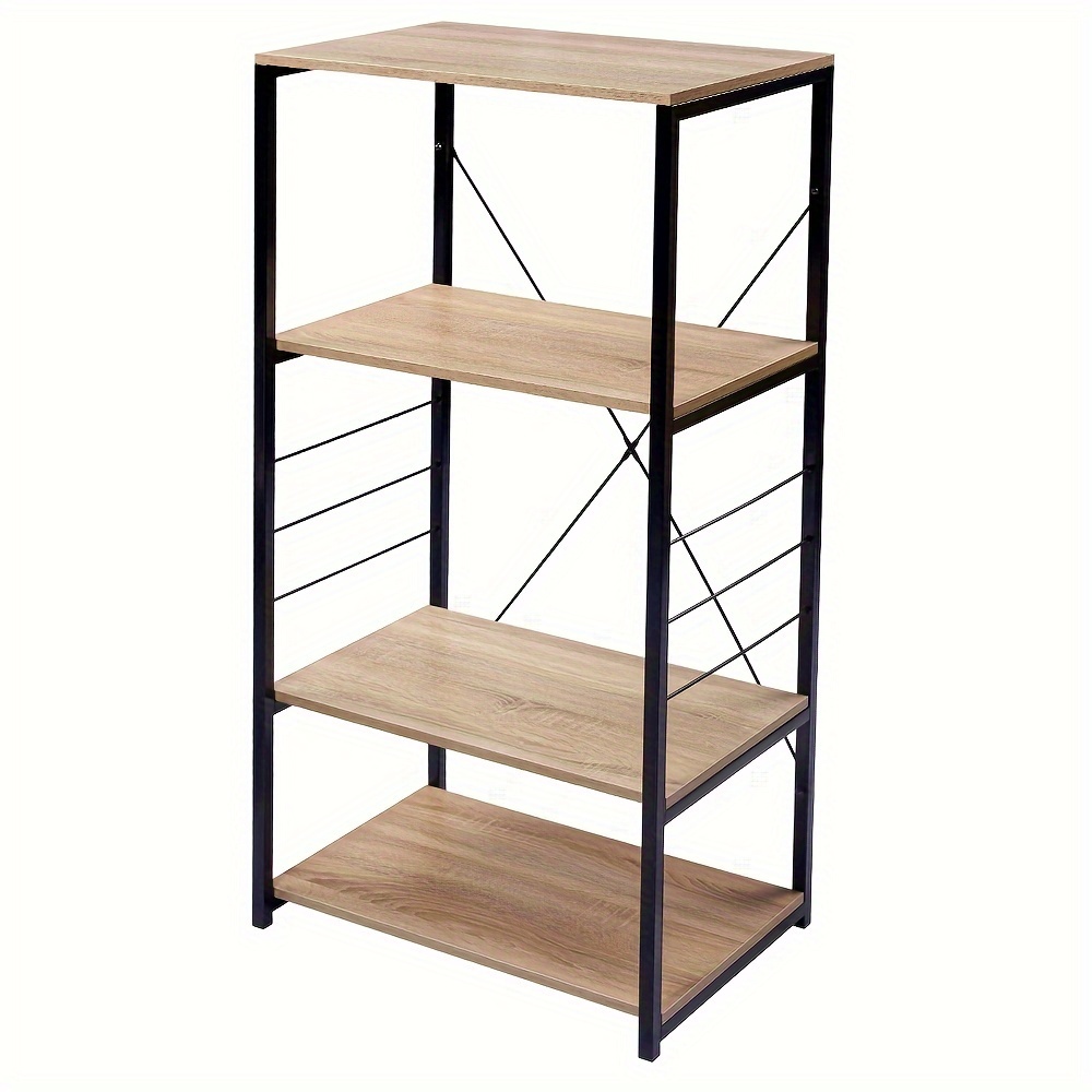 Image of 1pc Kitchen Shelf, Vertical Shelf, Microwave Stand, Metal Shelf With 4 Shelves, . 60 X 40 X 124 Cm, Light Oak + Black