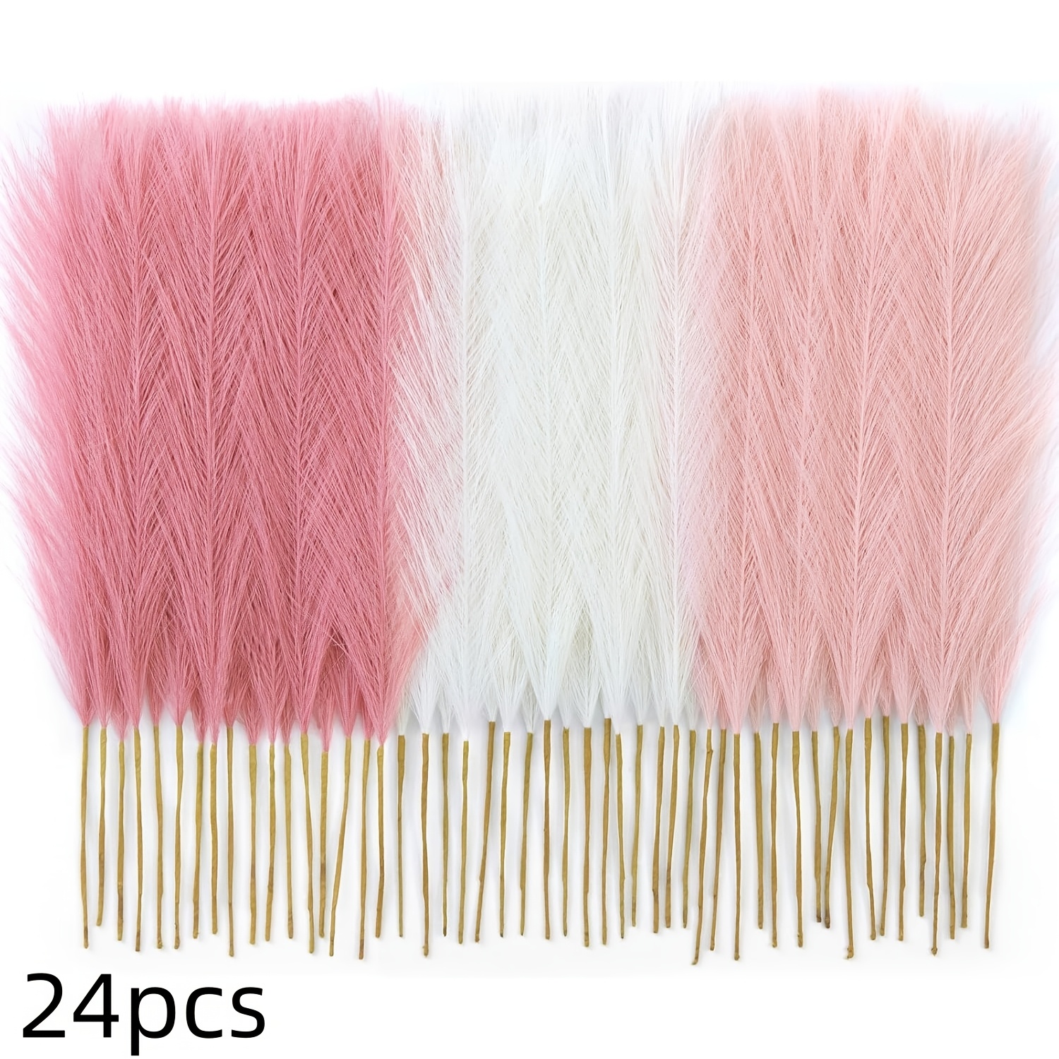 TEMU 24pcs Pack 17-inch Blush Pink Artificial Pampas Grass Set, Fluffy Styling Realistic Texture, Versatile Soft Decoration, Suitable For Birthdays,