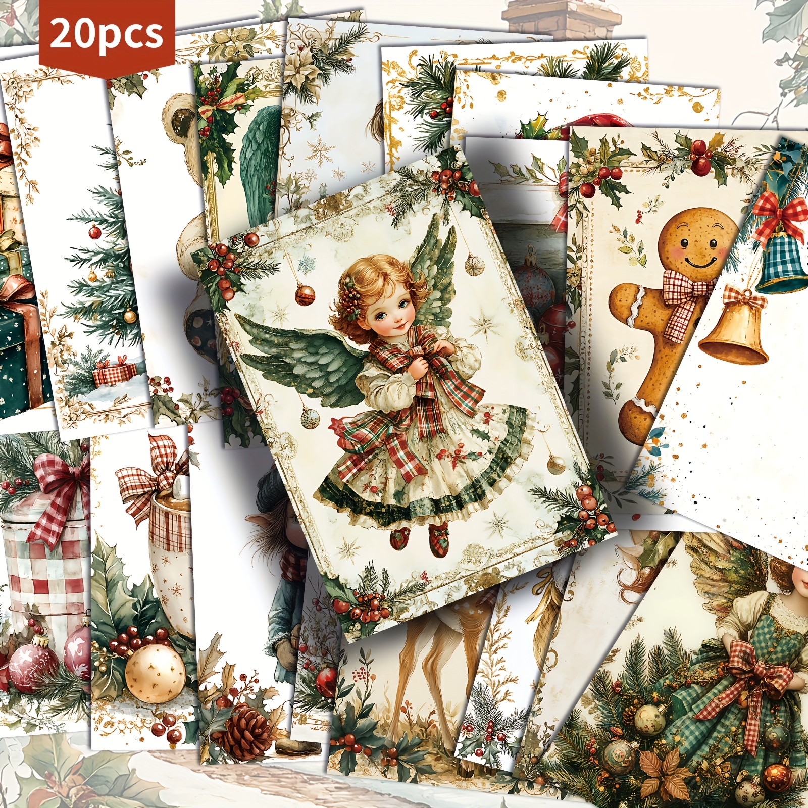 TEMU 20-pack Asstss Vintage Christmas Postcards Compatible With Pinup - 4x6 Retro Junk Journal Paper Cards Suitable For Scrapbooking, Crafting & Ized