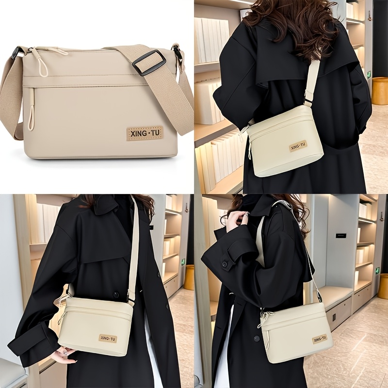 elegant womens nylon shoulder bag with adjustable strap multiple compartments zipper closure versatile crossbody bag in black white red beige grey small crossbody bag Product details 1
