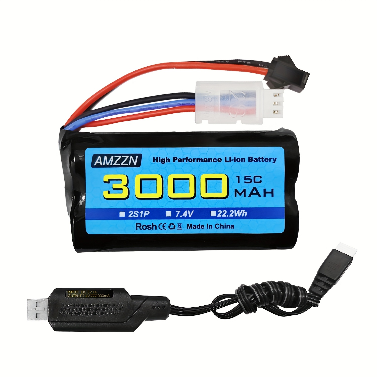 Batterie ZYGY 7.4V 500mAh SM-4P – Pour Bateau RC EC16, DE85, Voiture, 2 Pièces