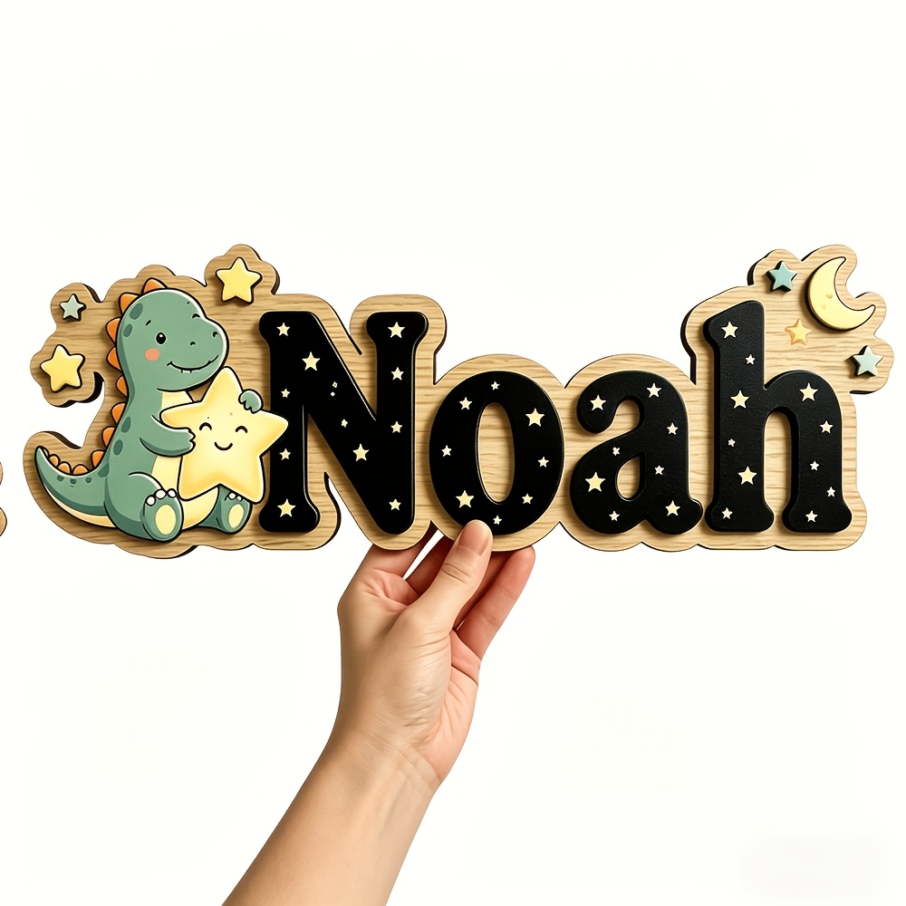 Custom 25Cm Noah's Ark Dinosaur Starry Night Wooden Plaque