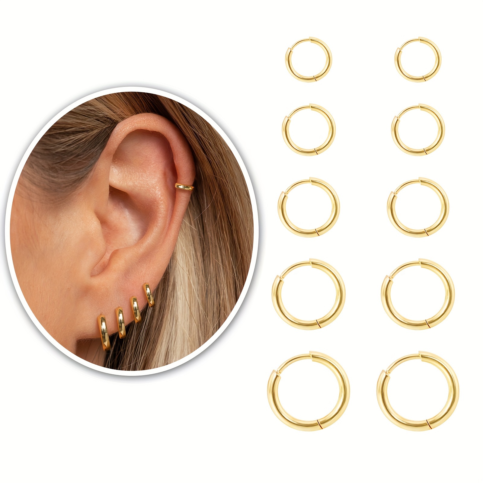 

5 Pairs Small Golden Hoop Earrings For Women 14k Golden Plated Hoop Earrings For Sensitive Ears Earrings For Piercings Jewelry Set For Multiple Piercings