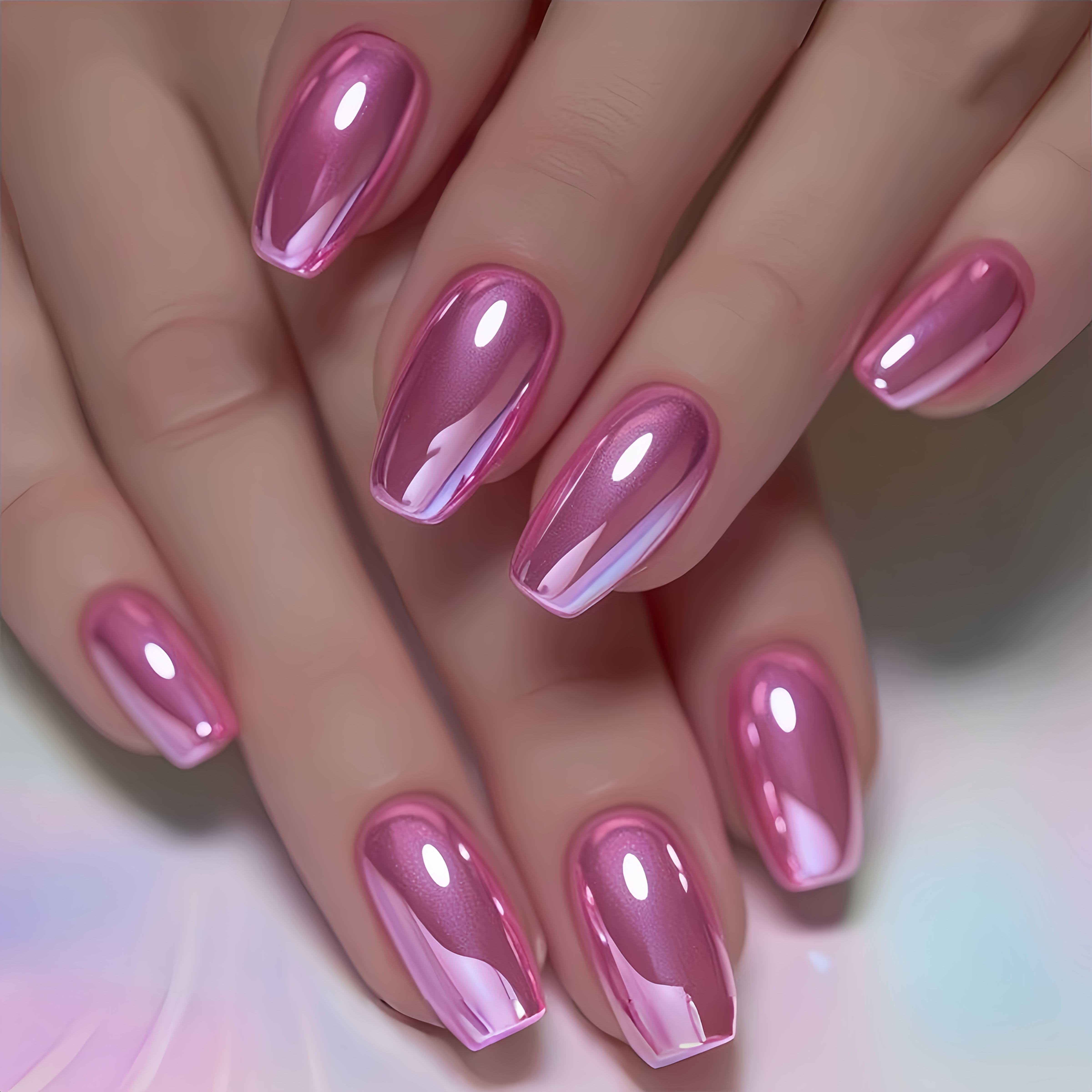 E-shop 24 Stück Pinke Schimmernde Platin Nails, Abnehmbare Press-On Nails, Quadratische Nagelkunst, Damen Nails, Press-On Nails, Künstliche Nails,