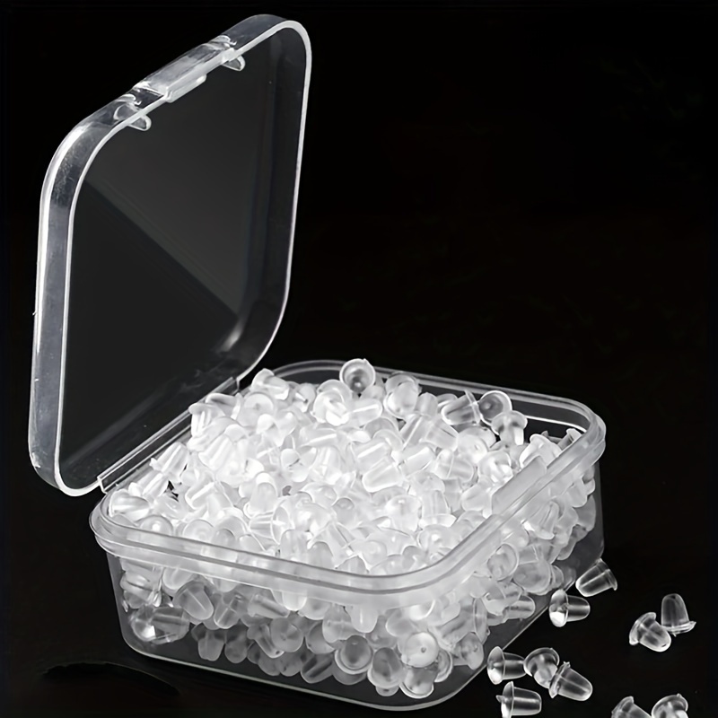 

500pcs Clear Silicone Earring Backs With Storage Box - 4x4mm Transparent Rubber Stoppers For , Making, & Comfortable