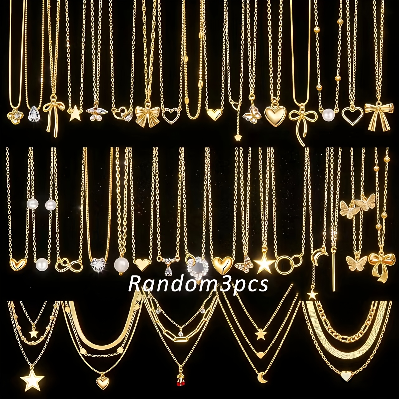 TEMU Aleatorio 3pcs/6pcs Collar con Colgante de Moda para Mujer, Lujo de , , , de Perla, Estrella, Luna, Estilo Bohemio, Juego de Collar para Mujer