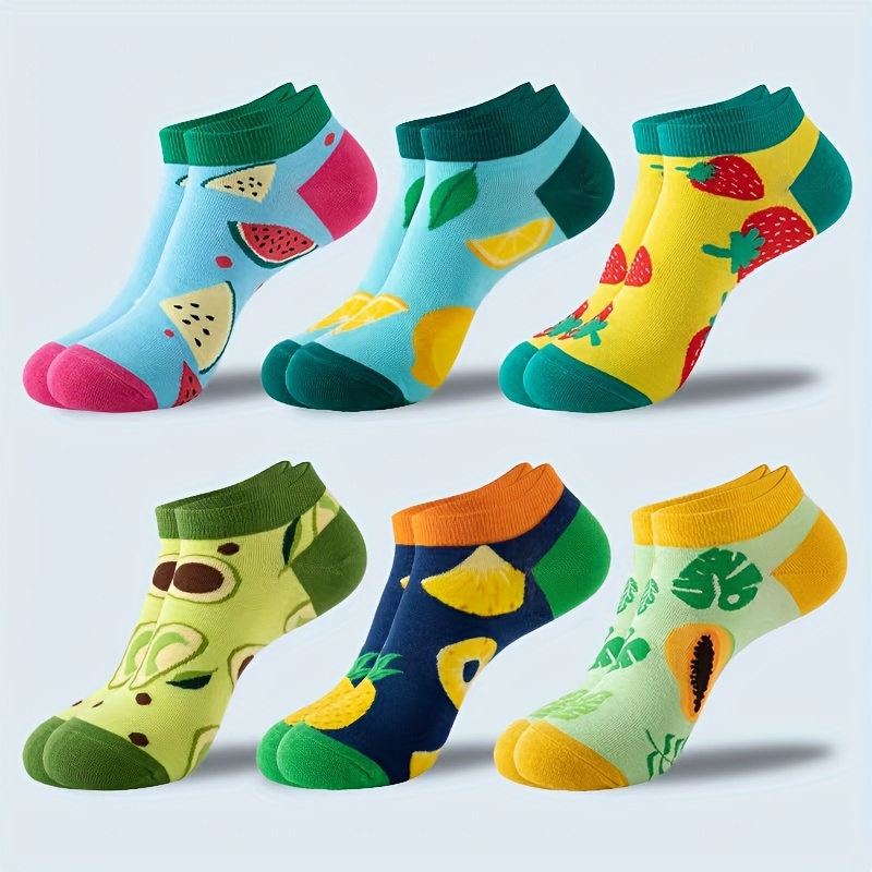 

6 Pairs Women's Fashionable Mix & Match Cute Fruit Series Ankle Socks, Colorful Comfort Fit, Casual Everyday Wear