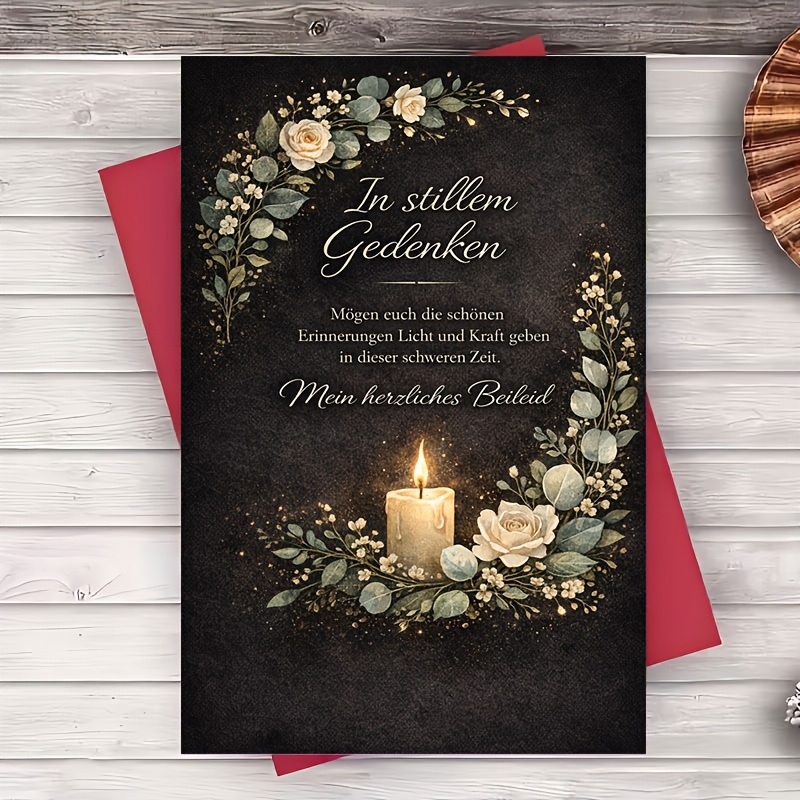 TEMU Ein Umschlag eine Grußkarte, Kondolenzkarte mit Kerzen- Blumen-Gedenkdesign für Familie Freunde