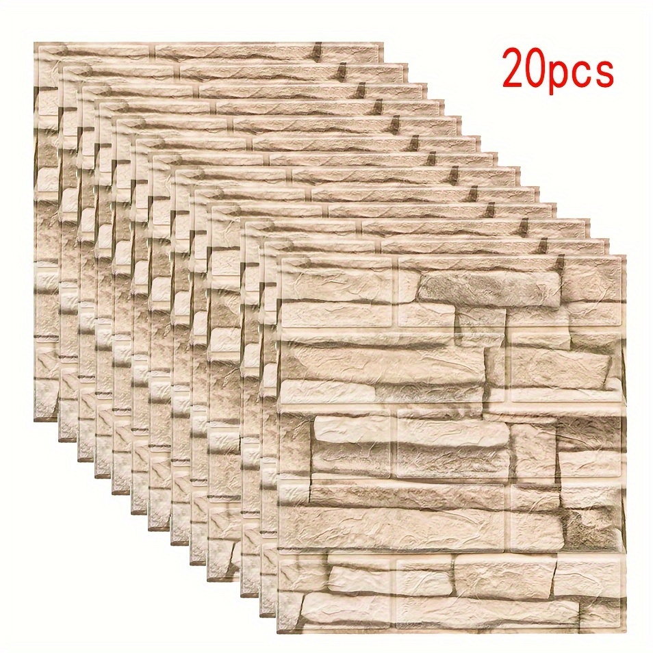 20pcs Wallpaper Brick Stone Pattern Waterproof Self-adhesive Wall Stickers