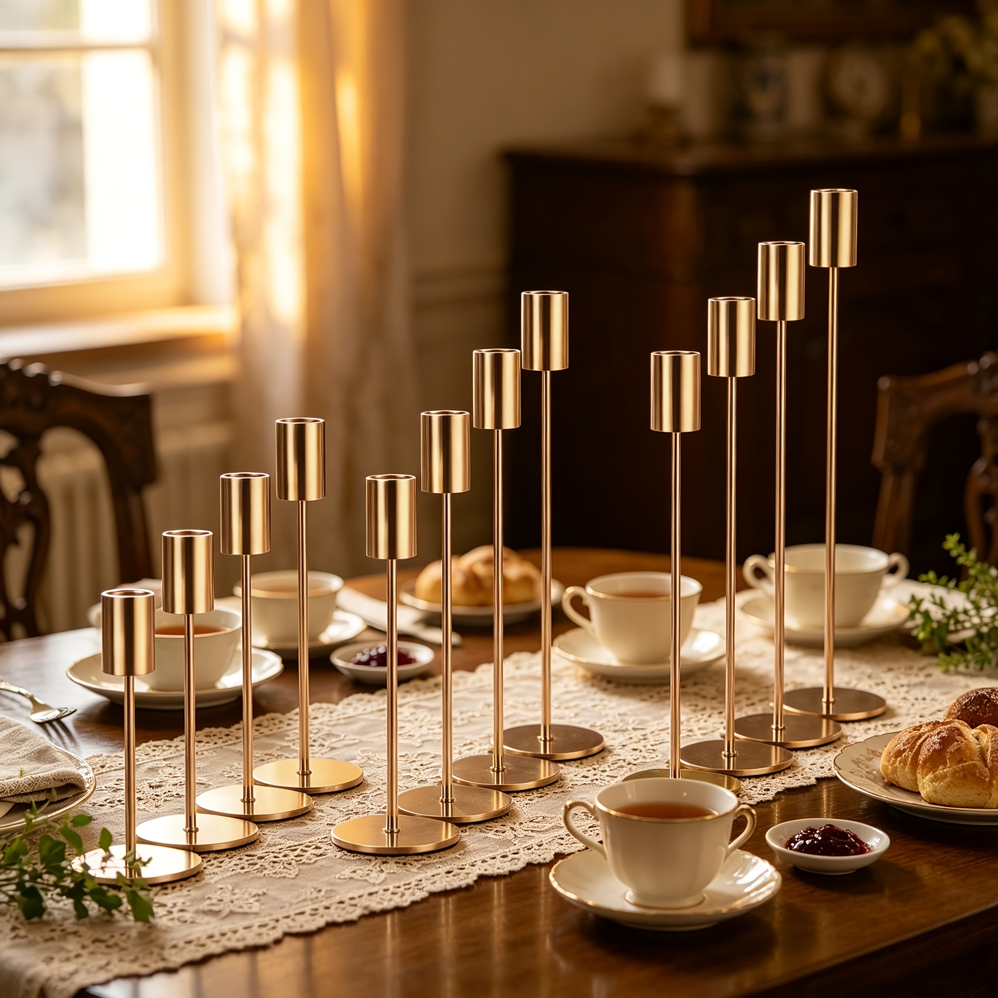 Set of 12 Rose Golden Wrought Iron Candle Holders